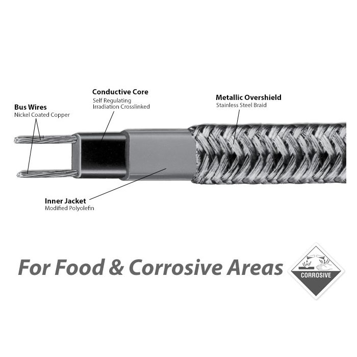 3 W Ft 120v Self Reg Heating Cable Stainless Steel Braid