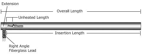 cartridge heater with 90 degree angle leads