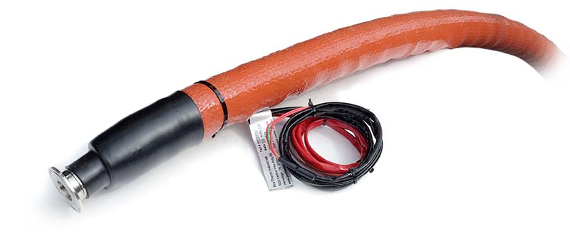 Heated hose with a silicone coated jacket.