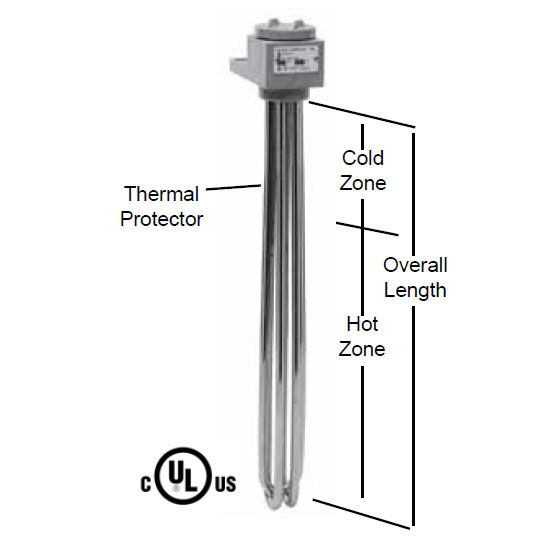 3 Element Tubular Heater - 3000 watt - 11" Hot Zone - 17" Overall Length