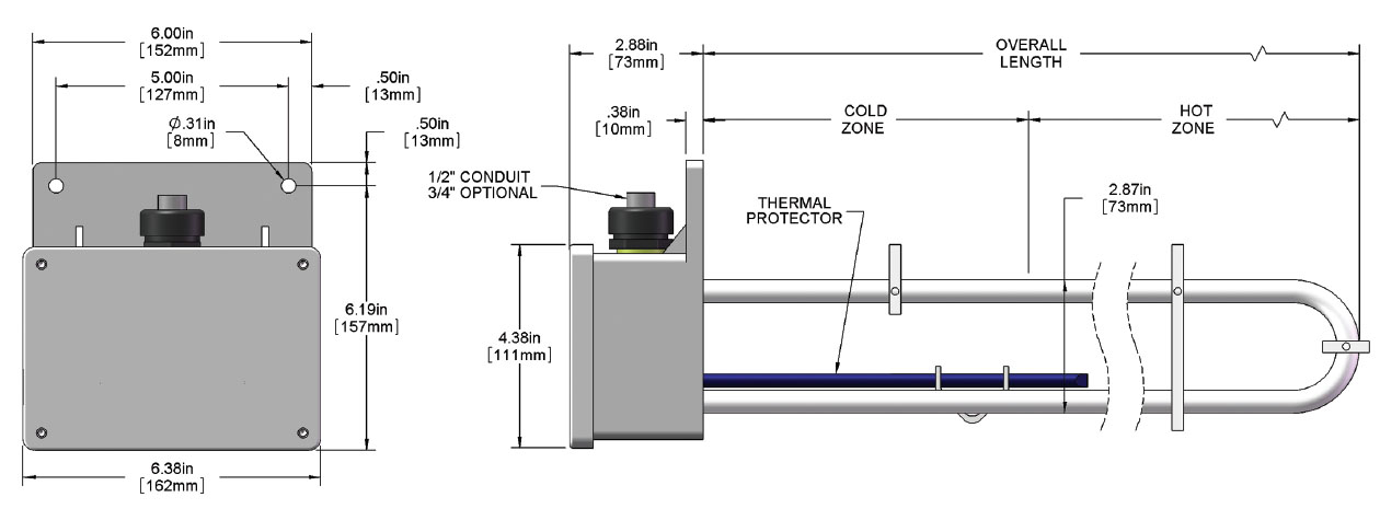 4000 watt 6 Element PTFE Heater Drawing