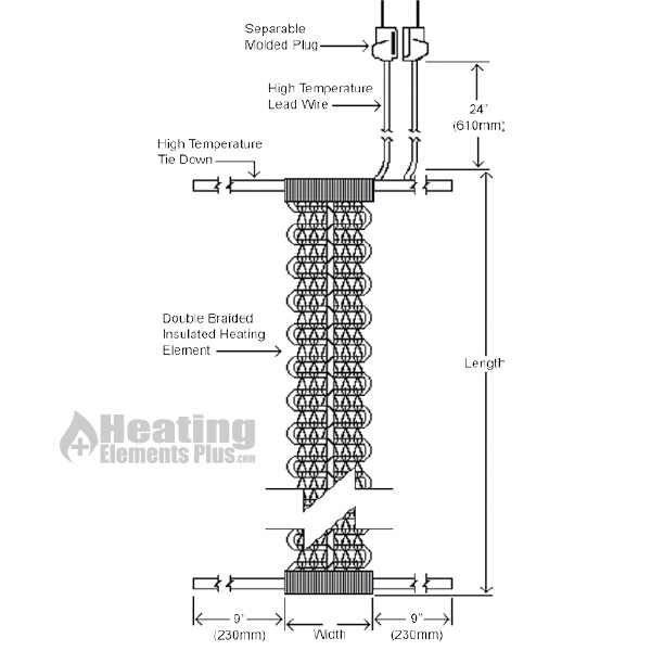 High Temp Standard Insulated Heating Tape 1" x 24" 310 Watt