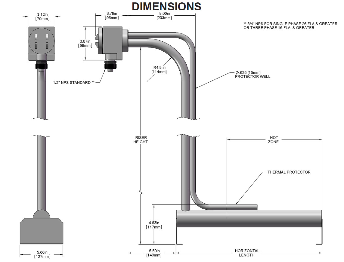 L Shape Single Bayonet 2000 watt drawing