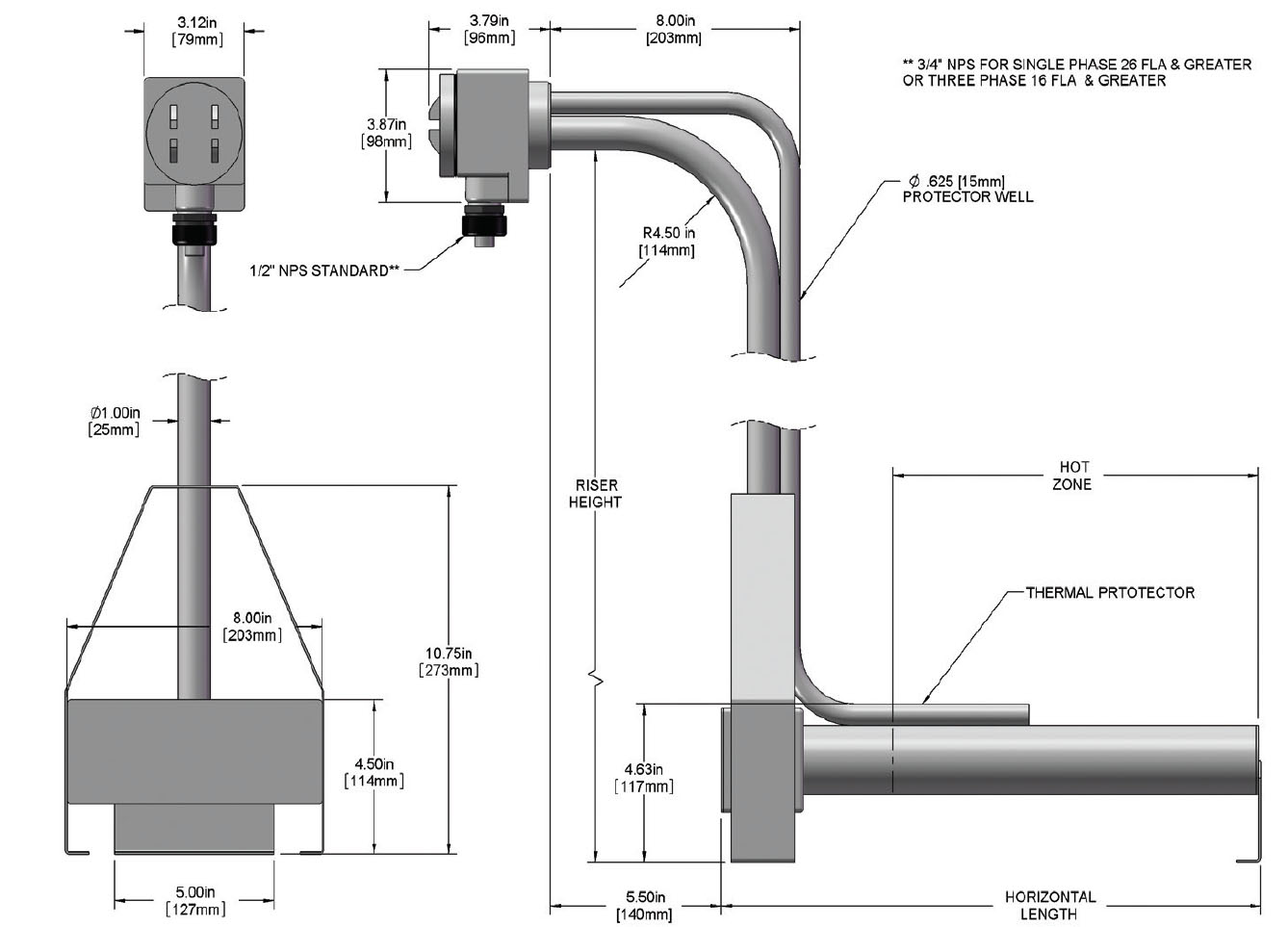 L Shape Triple Bayonet 12,000 watt drawing