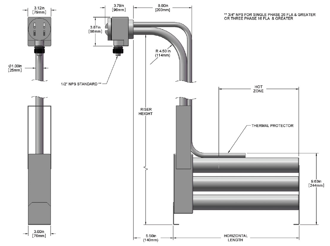 Vertical Stack L Shape Triple Bayonet 18,000 watt drawing
