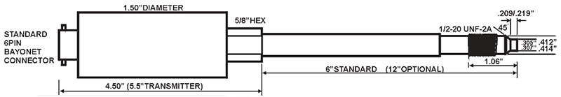 Mercury Free Rigid Stem 10,000psi 6" stem - Image 2