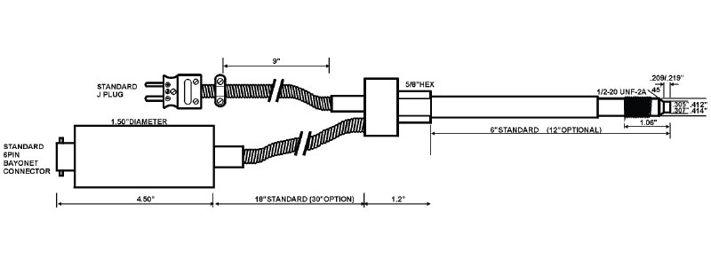 Melt Pressure Transducer w/Temp 1500psi 6" stem + 30" flex - Image 2