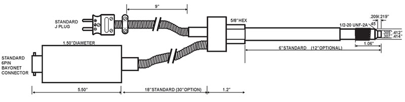 Melt Pressure Transmitter w/Temp 5000psi 6" stem + 30" flex - Image 2