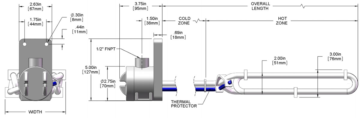6000 watt, O shape, 1 element PTFE Heater drawing