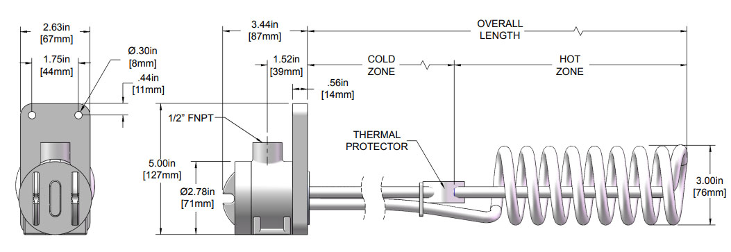 5000 watt Spiral PTFE Heater drawing