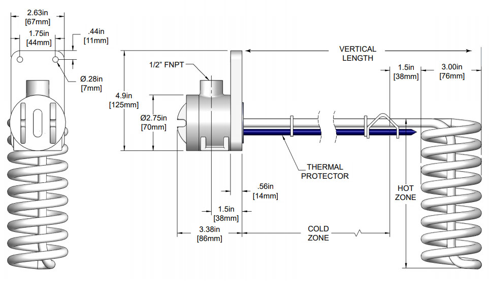 6000 watt L shape Spiral PTFE Heater drawing
