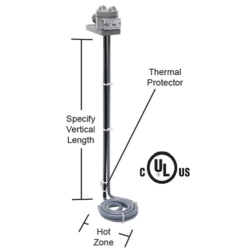 4000 watt PTFE Low Profile L Shape Heater - 11" Diameter - 18" Overall Length