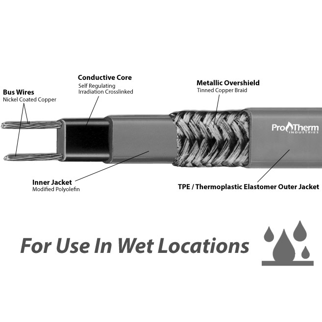 10 w/ft 240v Self Reg Heating Cable TPE Overjacket