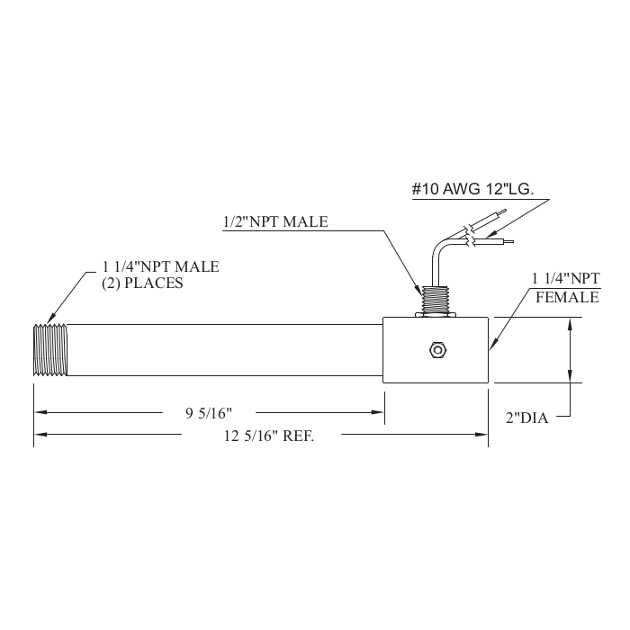 6000W 220V 1-1/4" NPT In-Line Pipe Air Heater w/ Feedthru Termination - Image 2